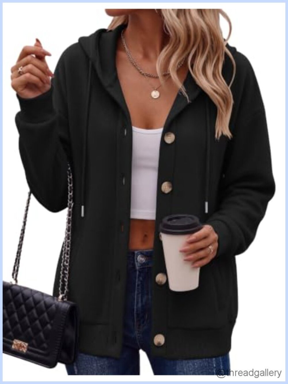 Women Oversized Button Front Hoodie with Pockets Long Sleeve Fleece Hooded